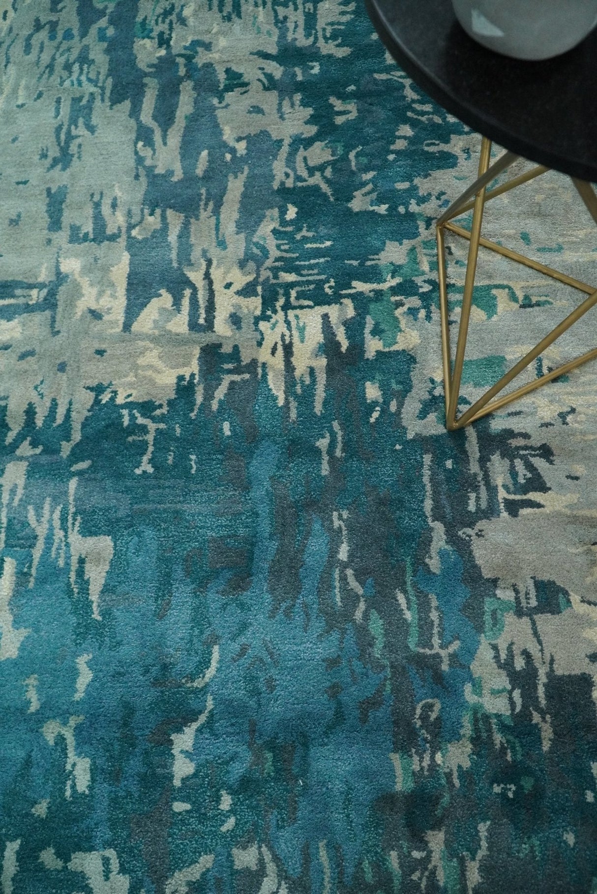 Square 9x9 Green, Silver and Beige Modern Abstract Handmade Wool and Art Silk Area Rug | BAN2