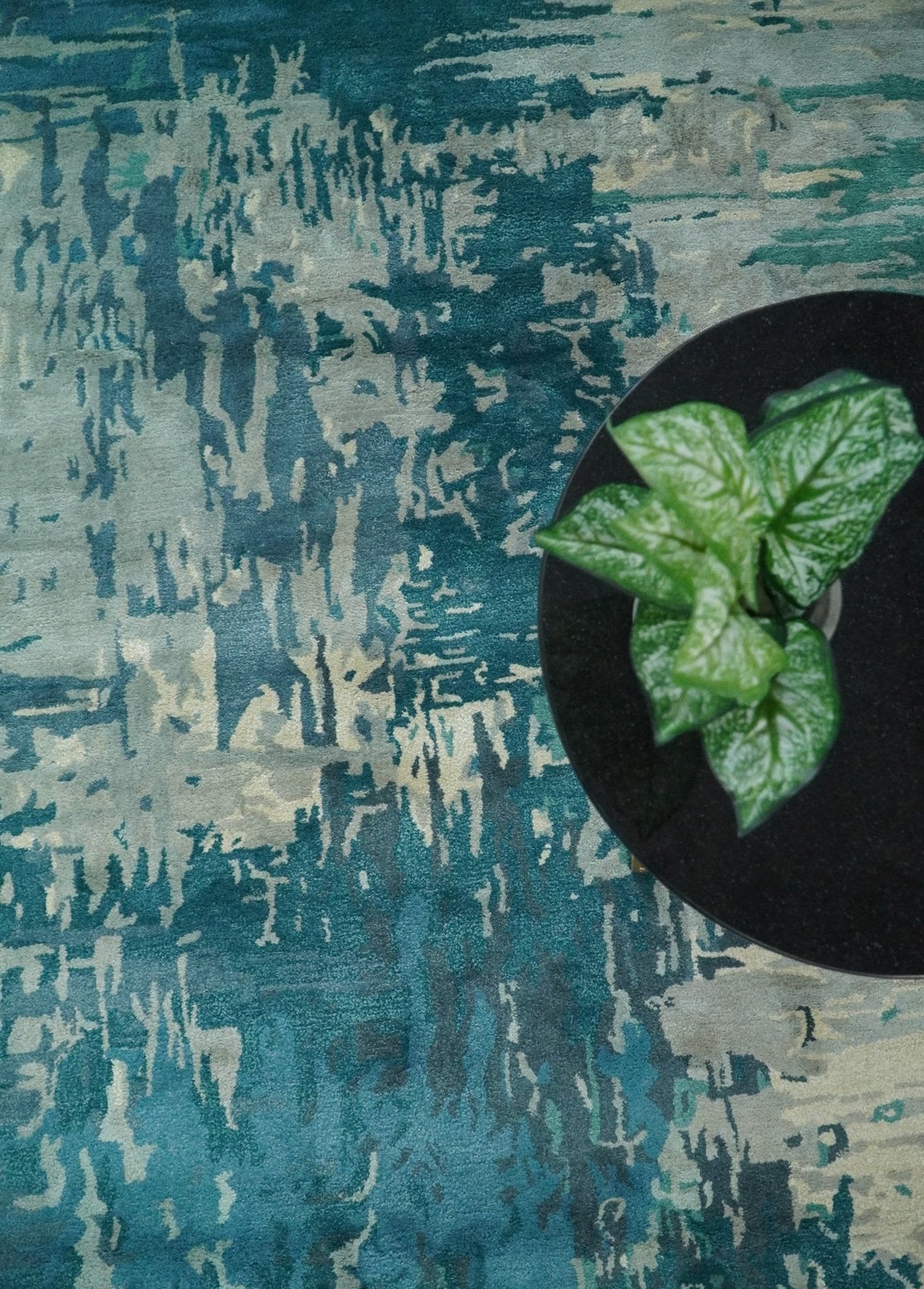 Square 9x9 Green, Silver and Beige Modern Abstract Handmade Wool and Art Silk Area Rug | BAN2