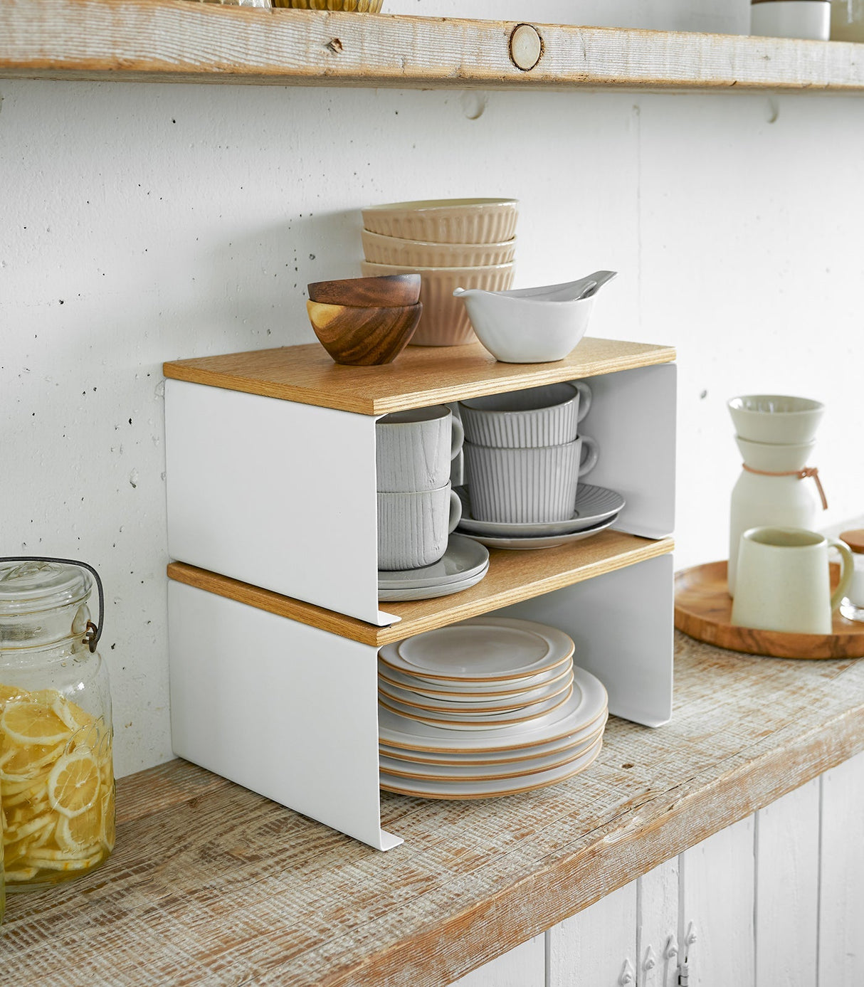 Stackable Countertop Shelf - Two Sizes - Steel + Wood