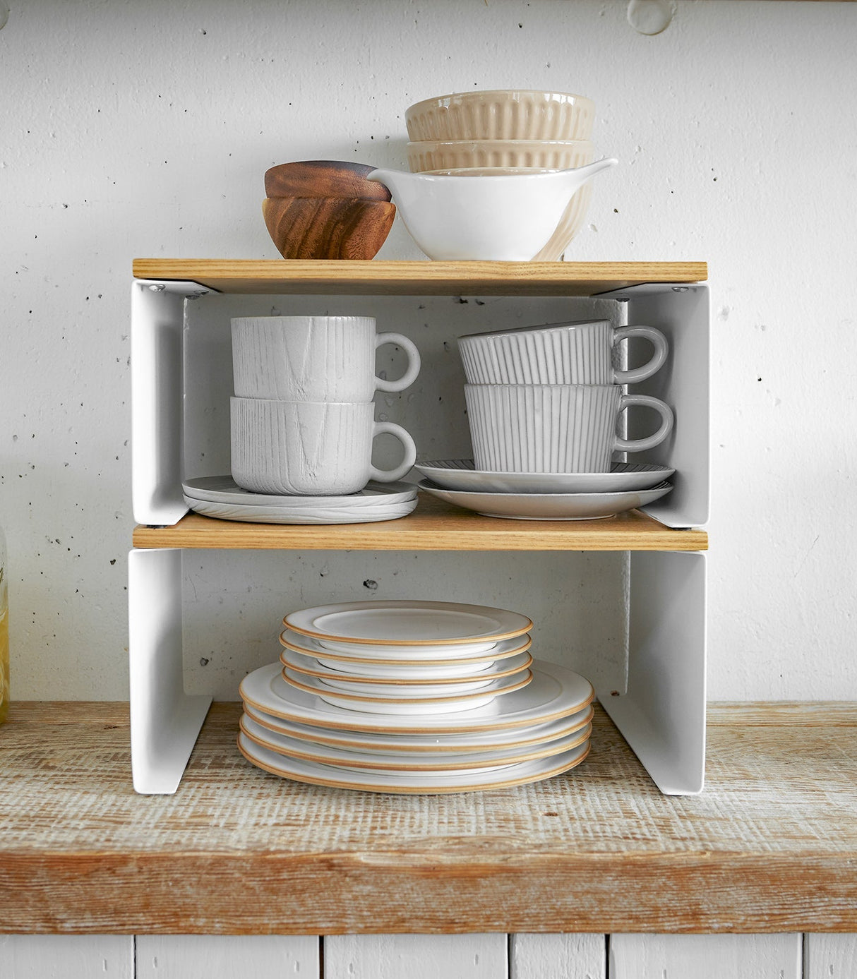 Stackable Countertop Shelf - Two Sizes - Steel + Wood