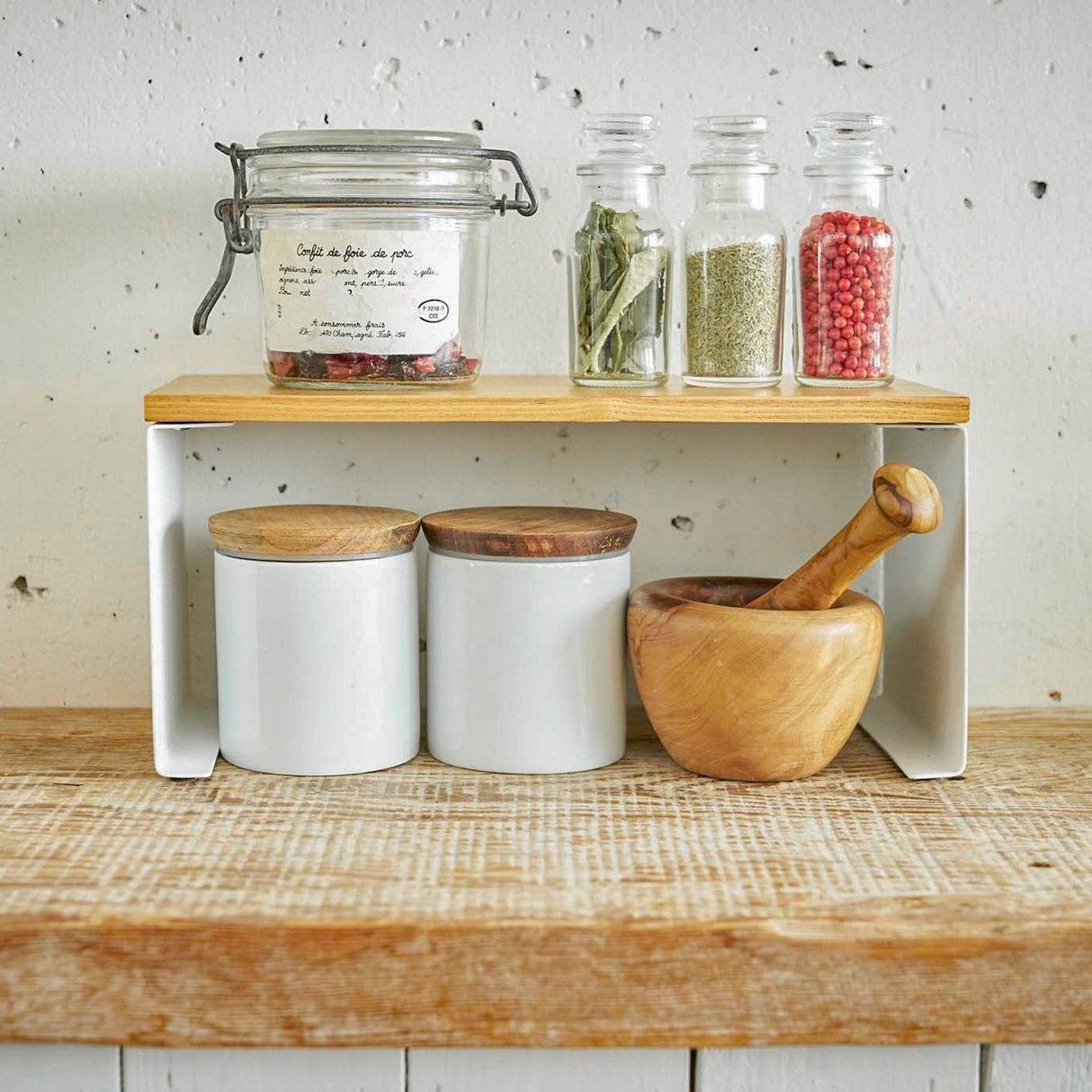 Stackable Countertop Shelf - Two Sizes - Steel + Wood