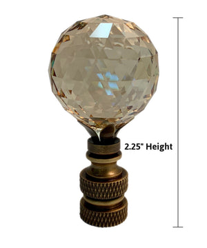 Stephanov Faceted Champagne Crystal Ball Lamp Finial Antique Brass 2.25"h