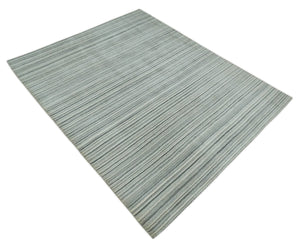 Striped Flatwoven 8x10 Ivory, Beige and Gray Scandinavian Hand Made Blended Wool Area Rug | KE15