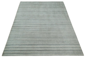 Striped Flatwoven 8x10 Ivory, Beige and Gray Scandinavian Hand Made Blended Wool Area Rug | KE15