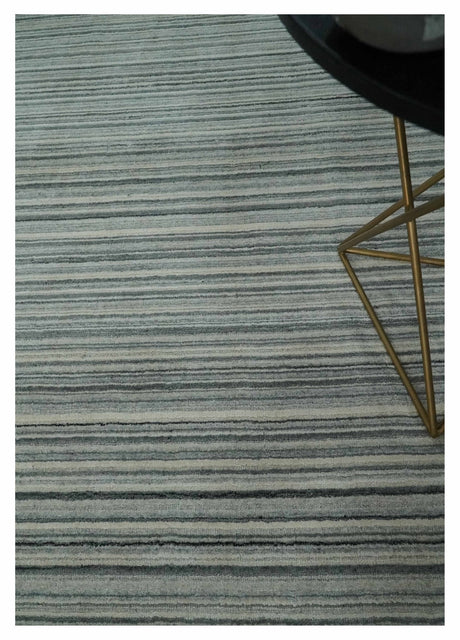 Striped Flatwoven 8x10 Ivory, Beige and Gray Scandinavian Hand Made Blended Wool Area Rug | KE15