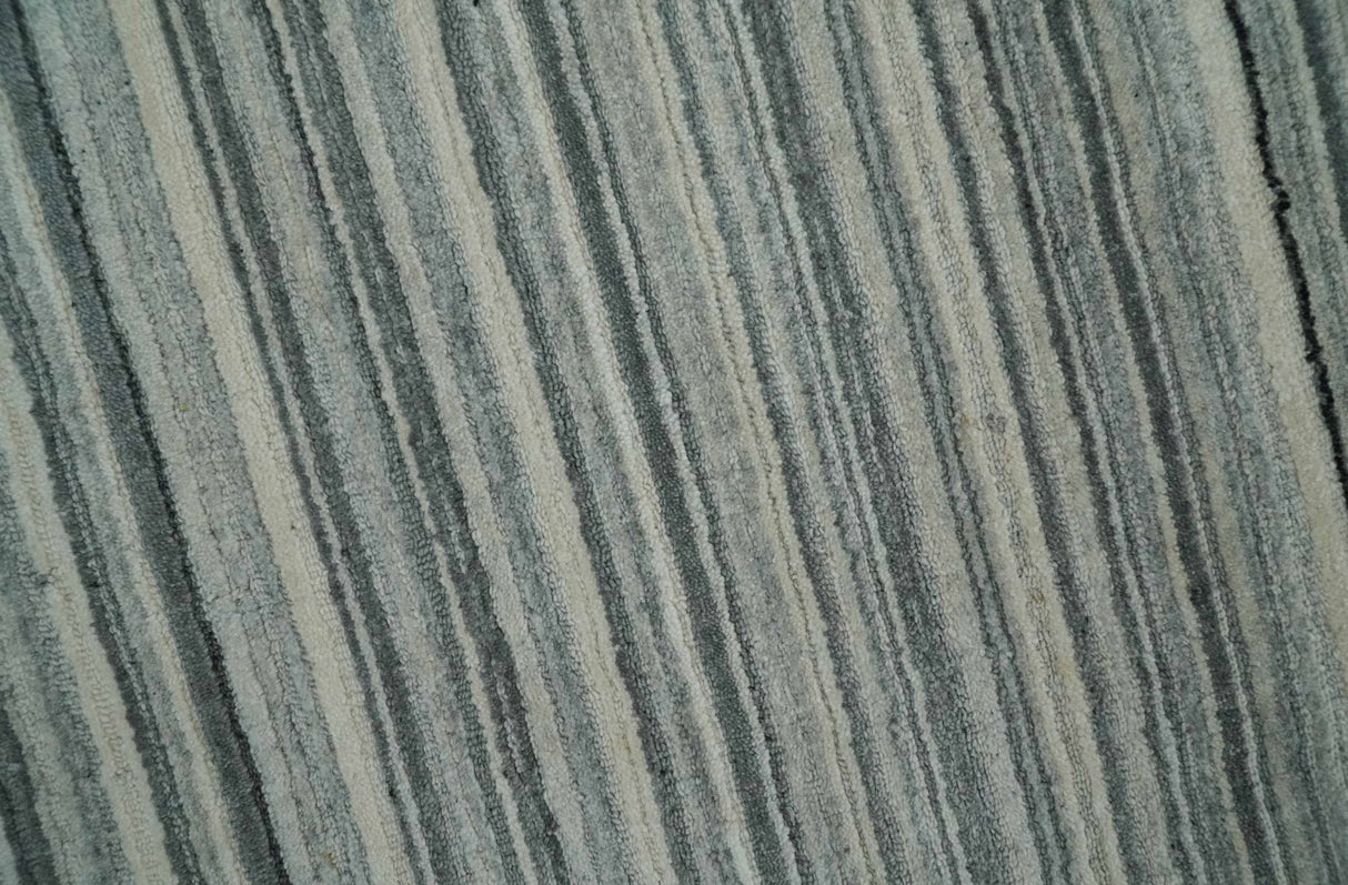 Striped Flatwoven 8x10 Ivory, Beige and Gray Scandinavian Hand Made Blended Wool Area Rug | KE15