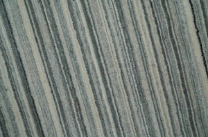 Striped Flatwoven 8x10 Ivory, Beige and Gray Scandinavian Hand Made Blended Wool Area Rug | KE15