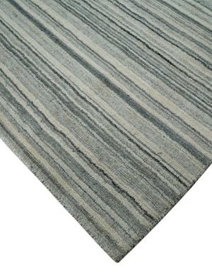 Striped Flatwoven 8x10 Ivory, Beige and Gray Scandinavian Hand Made Blended Wool Area Rug | KE15