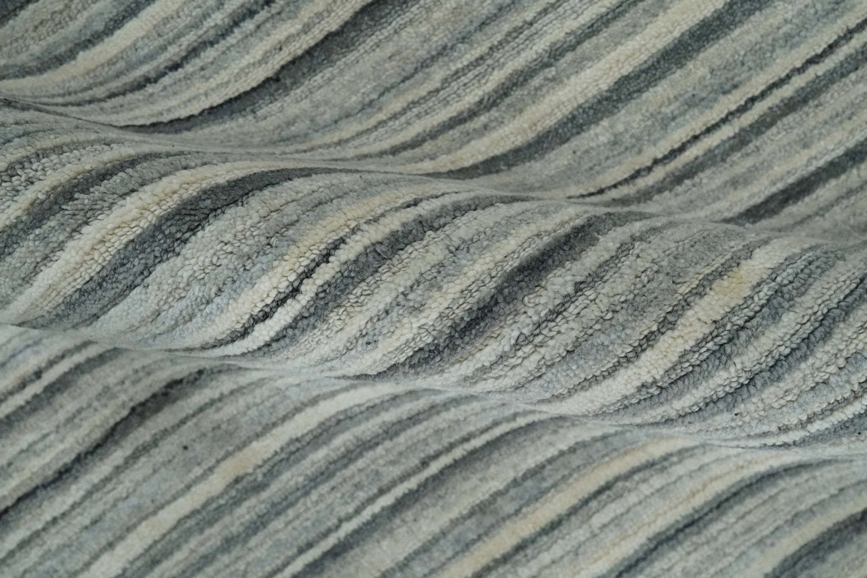 Striped Flatwoven 8x10 Ivory, Beige and Gray Scandinavian Hand Made Blended Wool Area Rug | KE15