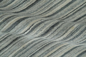 Striped Flatwoven 8x10 Ivory, Beige and Gray Scandinavian Hand Made Blended Wool Area Rug | KE15