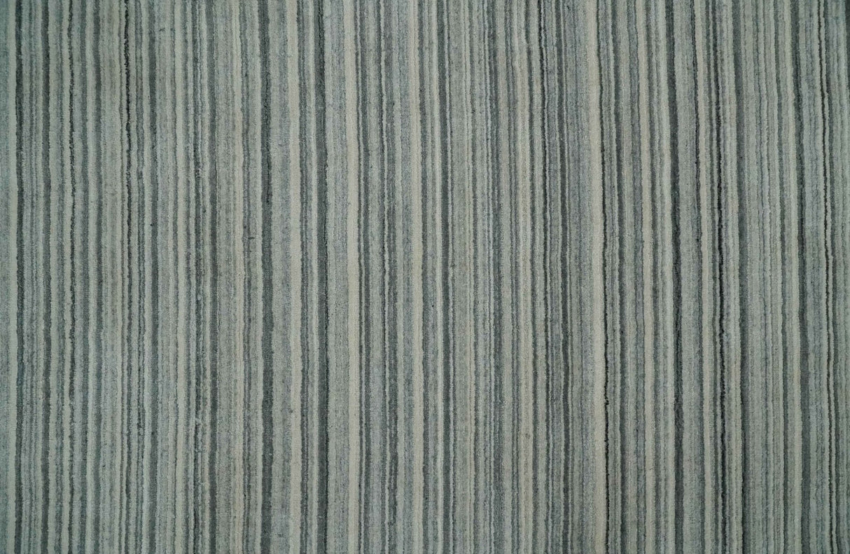Striped Flatwoven 8x10 Ivory, Beige and Gray Scandinavian Hand Made Blended Wool Area Rug | KE15