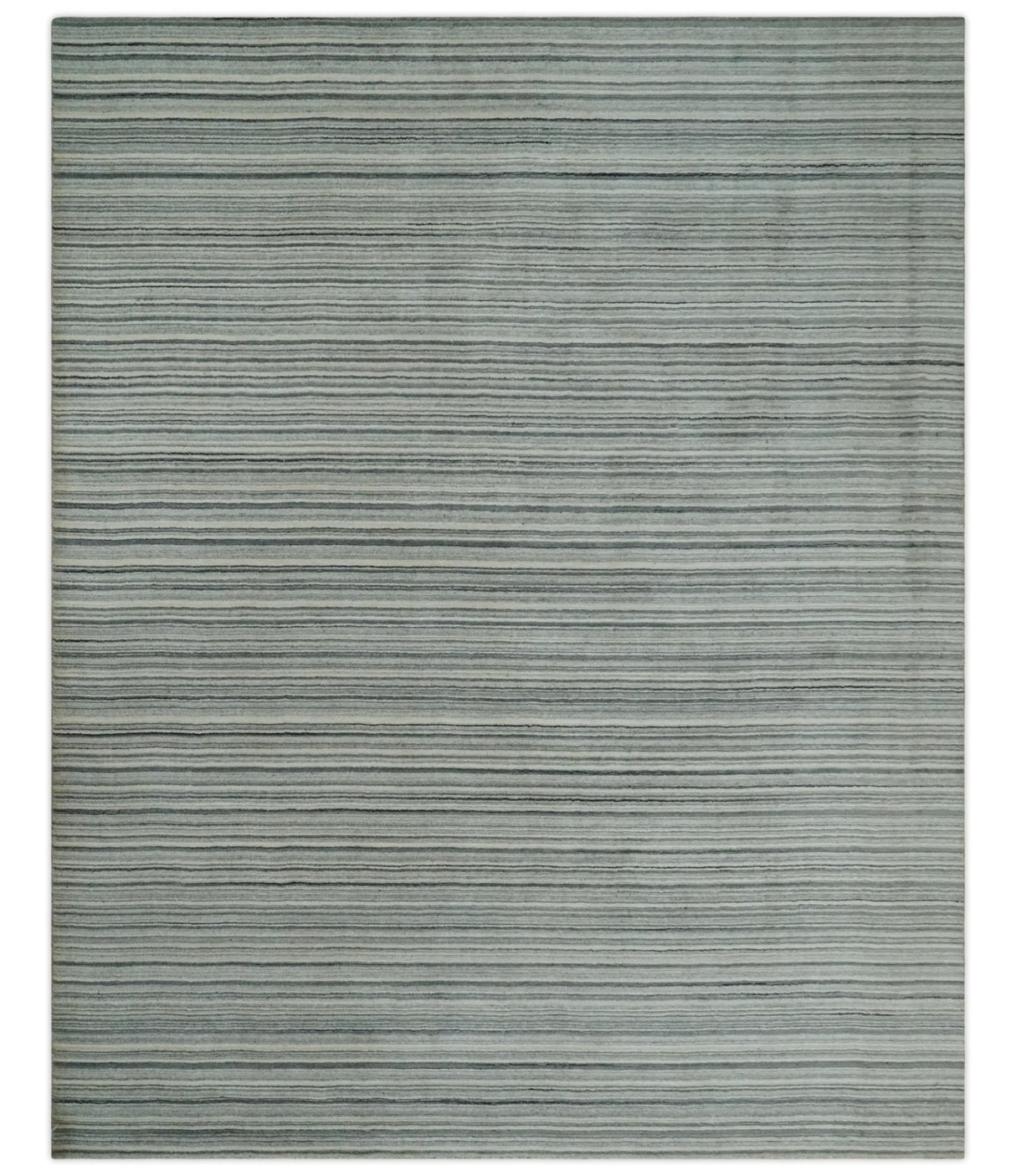 Striped Flatwoven 8x10 Ivory, Beige and Gray Scandinavian Hand Made Blended Wool Area Rug | KE15