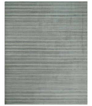 Striped Flatwoven 8x10 Ivory, Beige and Gray Scandinavian Hand Made Blended Wool Area Rug | KE15
