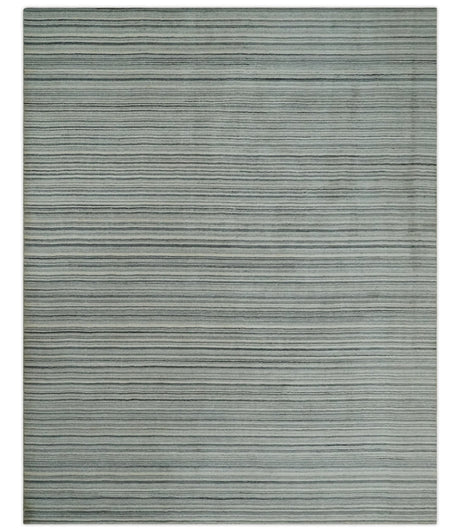 Striped Flatwoven 8x10 Ivory, Beige and Gray Scandinavian Hand Made Blended Wool Area Rug | KE15