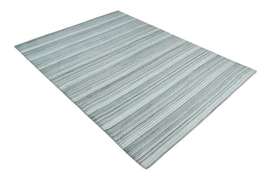 Striped Flatwoven 8x10 White, Silver and Gray Scandinavian Hand Made Blended Wool Area Rug | KE3