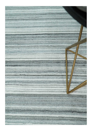 Striped Flatwoven 8x10 White, Silver and Gray Scandinavian Hand Made Blended Wool Area Rug | KE3