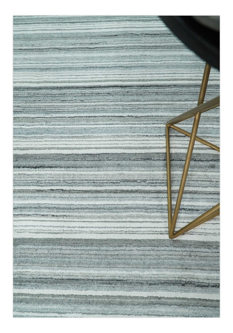 Striped Flatwoven 8x10 White, Silver and Gray Scandinavian Hand Made Blended Wool Area Rug | KE3