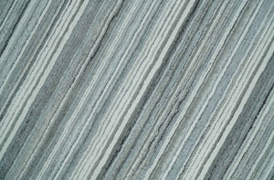 Striped Flatwoven 8x10 White, Silver and Gray Scandinavian Hand Made Blended Wool Area Rug | KE3
