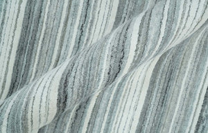 Striped Flatwoven 8x10 White, Silver and Gray Scandinavian Hand Made Blended Wool Area Rug | KE3