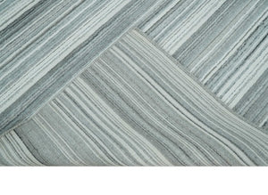 Striped Flatwoven 8x10 White, Silver and Gray Scandinavian Hand Made Blended Wool Area Rug | KE3