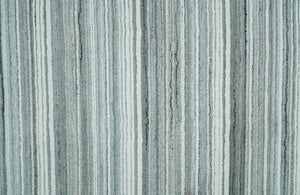 Striped Flatwoven 8x10 White, Silver and Gray Scandinavian Hand Made Blended Wool Area Rug | KE3