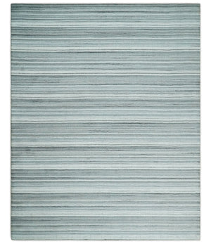 Striped Flatwoven 8x10 White, Silver and Gray Scandinavian Hand Made Blended Wool Area Rug | KE3