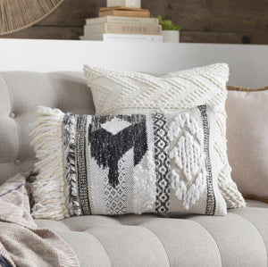 Sumiton White Textured Crochet Cotton Throw Pillow