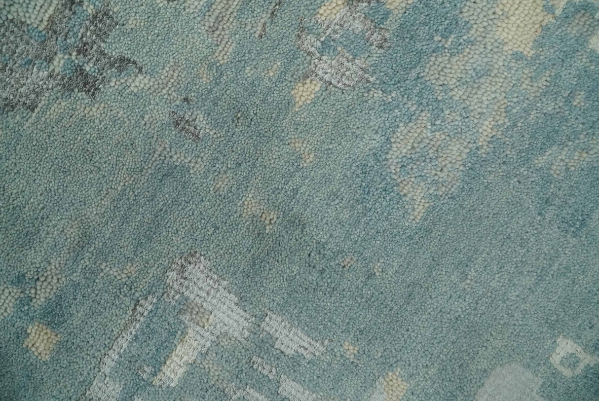 Teal, Beige, Silver and Charcoal Modern abstract Hand Knotted 5x8 wool Area Rug