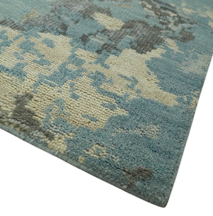 Teal, Beige, Silver and Charcoal Modern abstract Hand Knotted 5x8 wool Area Rug