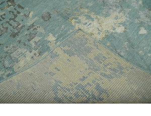 Teal, Beige, Silver and Charcoal Modern abstract Hand Knotted 5x8 wool Area Rug