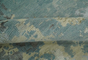 Teal, Beige, Silver and Charcoal Modern abstract Hand Knotted 5x8 wool Area Rug