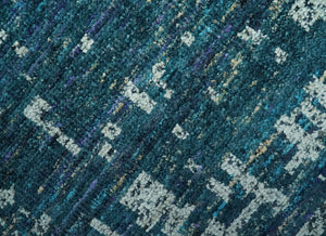 Teal, Blue and Silver 5x8 Hand Knotted Modern Abstract Art Silk Area Rug