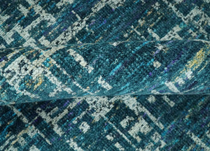 Teal, Blue and Silver 5x8 Hand Knotted Modern Abstract Art Silk Area Rug