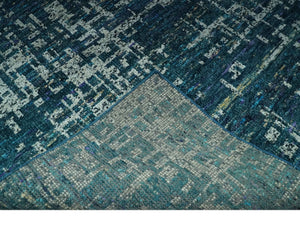 Teal, Blue and Silver 5x8 Hand Knotted Modern Abstract Art Silk Area Rug