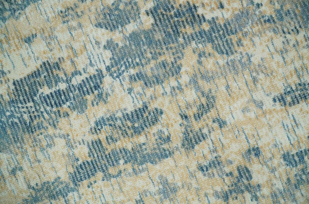 Teal, Gold and Ivory Modern Abstract 5x8 Hand loom wool and Viscose Area Rug