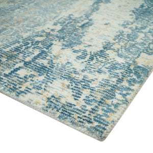 Teal, Gold and Ivory Modern Abstract 5x8 Hand loom wool and Viscose Area Rug