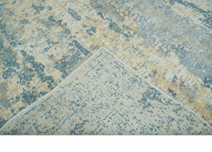 Teal, Gold and Ivory Modern Abstract 5x8 Hand loom wool and Viscose Area Rug