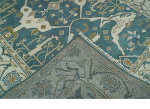 Teal, Ivory and Olive 6x9 Hand Knotted Oriental Oushak wool area rug