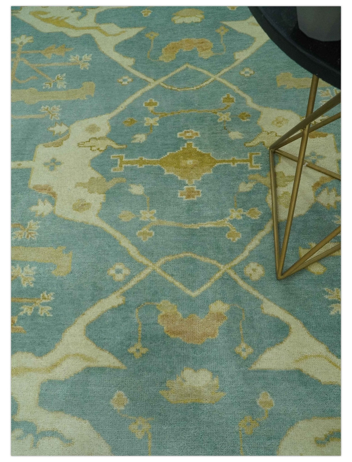 Teal, Olive and Beige Hand Knotted 8x10 Traditional Oriental Oushak wool area rug