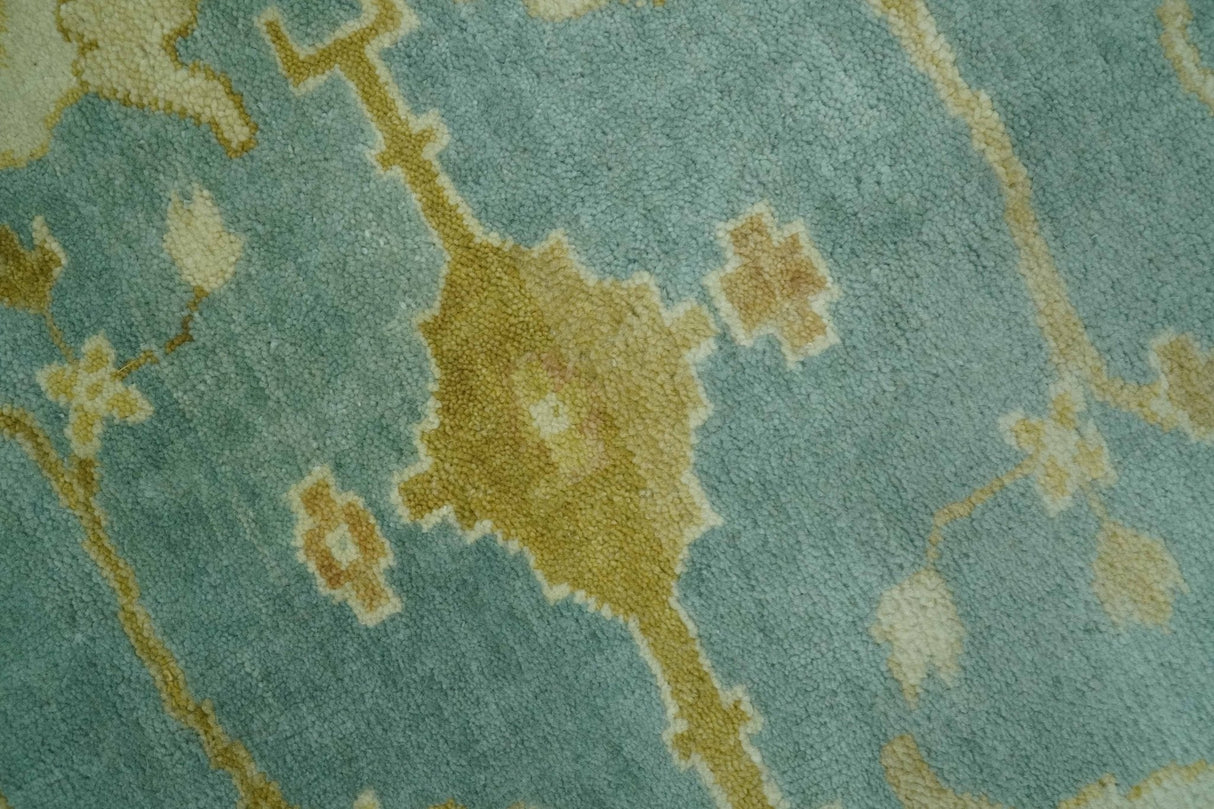 Teal, Olive and Beige Hand Knotted 8x10 Traditional Oriental Oushak wool area rug