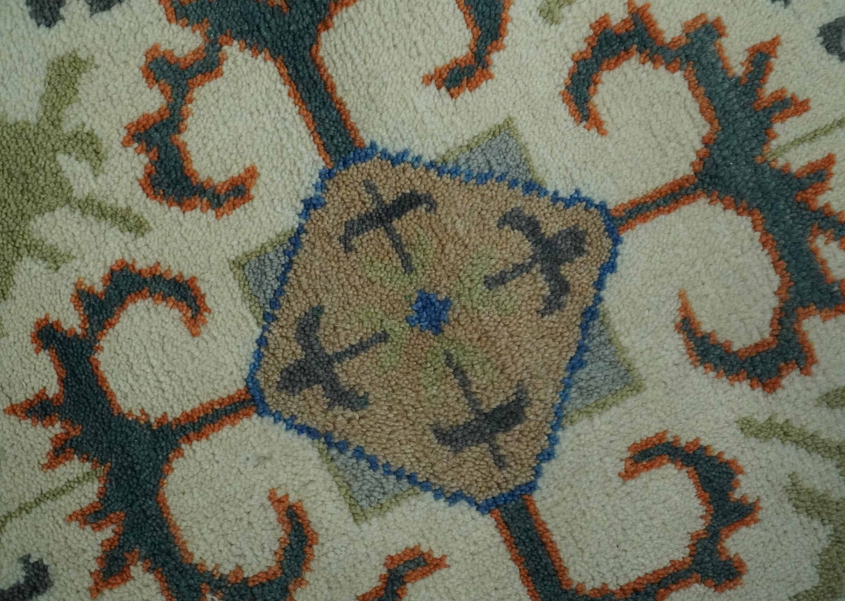 Teal and Ivory 8x10 Hand Knotted Traditional Mamluk Design wool Rug