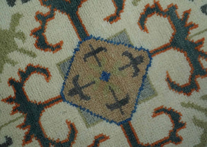 Teal and Ivory 8x10 Hand Knotted Traditional Mamluk Design wool Rug