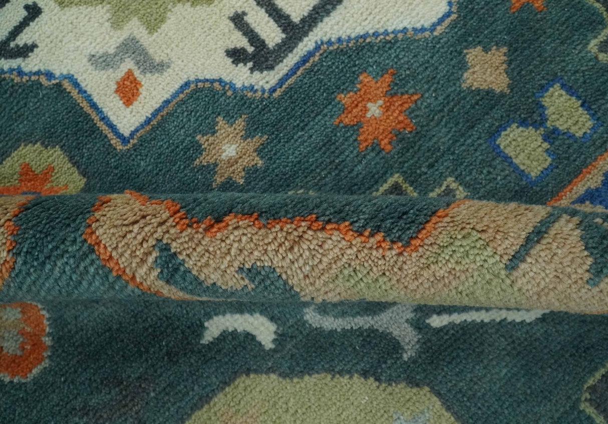Teal and Ivory 8x10 Hand Knotted Traditional Mamluk Design wool Rug