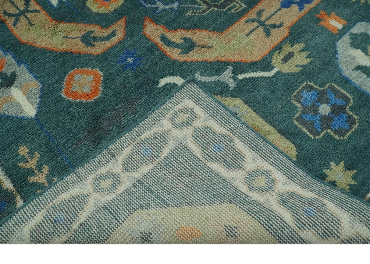Teal and Ivory 8x10 Hand Knotted Traditional Mamluk Design wool Rug