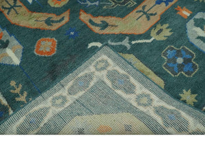 Teal and Ivory 8x10 Hand Knotted Traditional Mamluk Design wool Rug