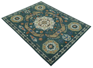 Teal and Ivory 8x10 Hand Knotted Traditional Mamluk Design wool Rug