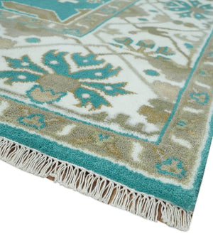 Teal and Ivory Hand knotted Oriental Oushak 9x12 wool Area Rug