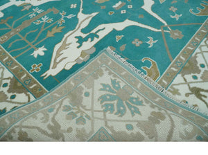 Teal and Ivory Hand knotted Oriental Oushak 9x12 wool Area Rug