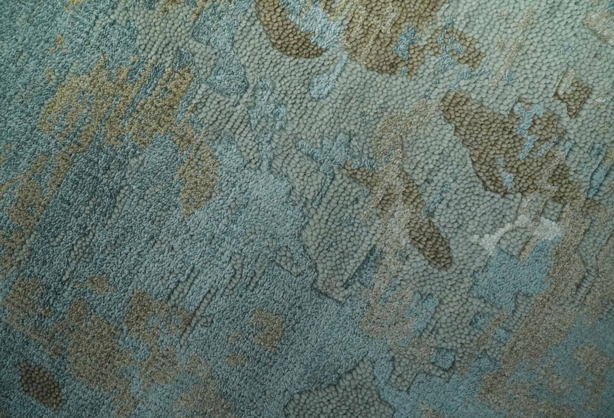 Teal and Olive Modern Abstract Hand Knotted 5x8 wool area Rug