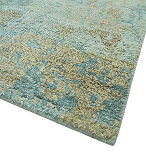 Teal and Olive Modern Abstract Hand Knotted 5x8 wool area Rug